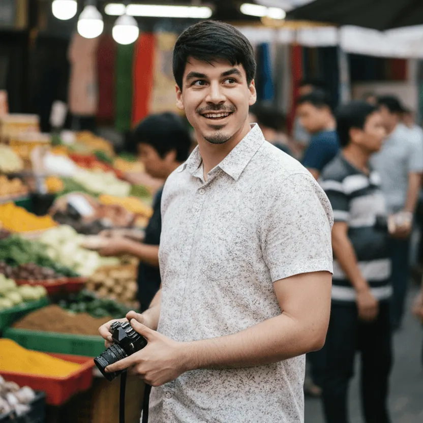 AI dating photo at a night market